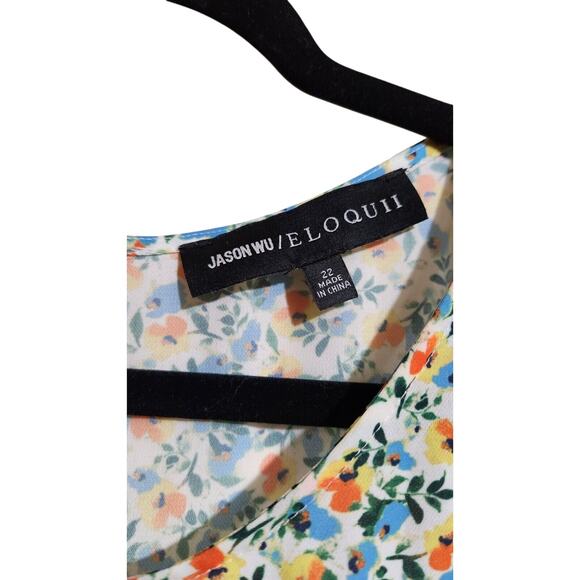 Jason Wu Eloquii Womens Size 22 Blouse White Ditzy Floral Flowy Top Puff Sleeve - Picture 2 of 12
